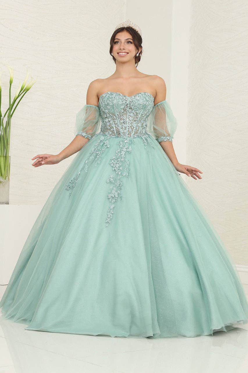 Enchanting Floral Sequin Corset Ball Gown - LA237 Prom Quinceanera Dress