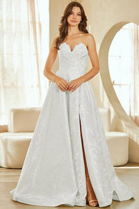Elegant Strapless Sweetheart A-Line Jacquard Dress for Prom, Evening, Wedding