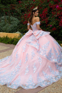 Enchanting Off-Shoulder Sweetheart Ball Gown with Detachable Bow & Ruffle Overdress