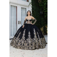 Regal Black Gold Off-Shoulder Metallic Embroidered Quinceanera Ball Gown Dream