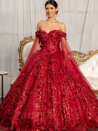 Elegant 3D Floral Applique Off-Shoulder Ball Gown