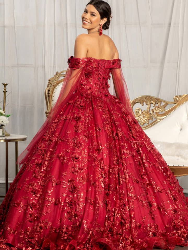 Elegant 3D Floral Applique Off-Shoulder Ball Gown - Perfect Quinceañera Prom Formal Dress