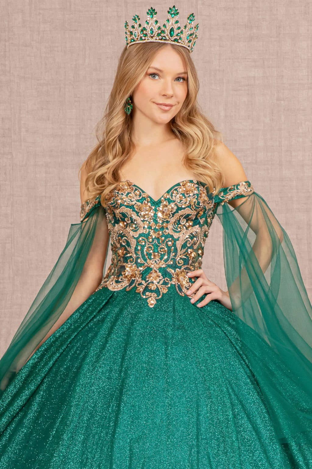 Elegant Emerald Green Detachable Mesh Ball Gown Quinceanera Dress