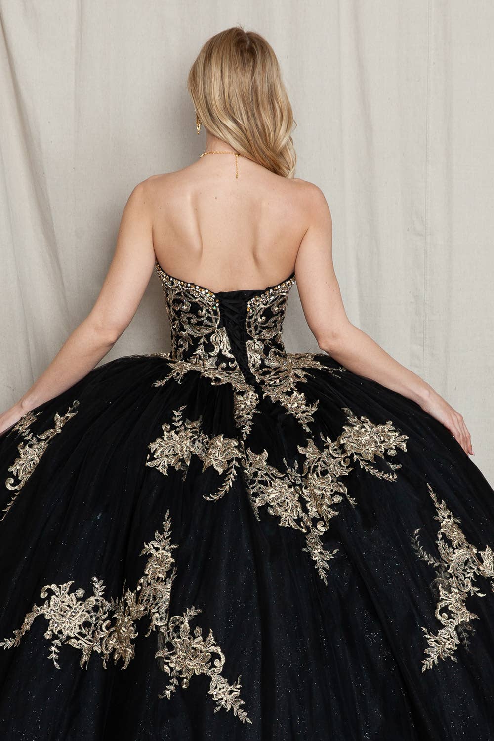 Elegant Princess Vanessa Ball Gown with Glitter Tulle and Gold Embroidery