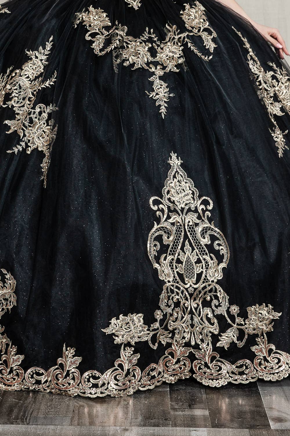 Elegant Princess Vanessa Ball Gown with Glitter Tulle and Gold Embroidery
