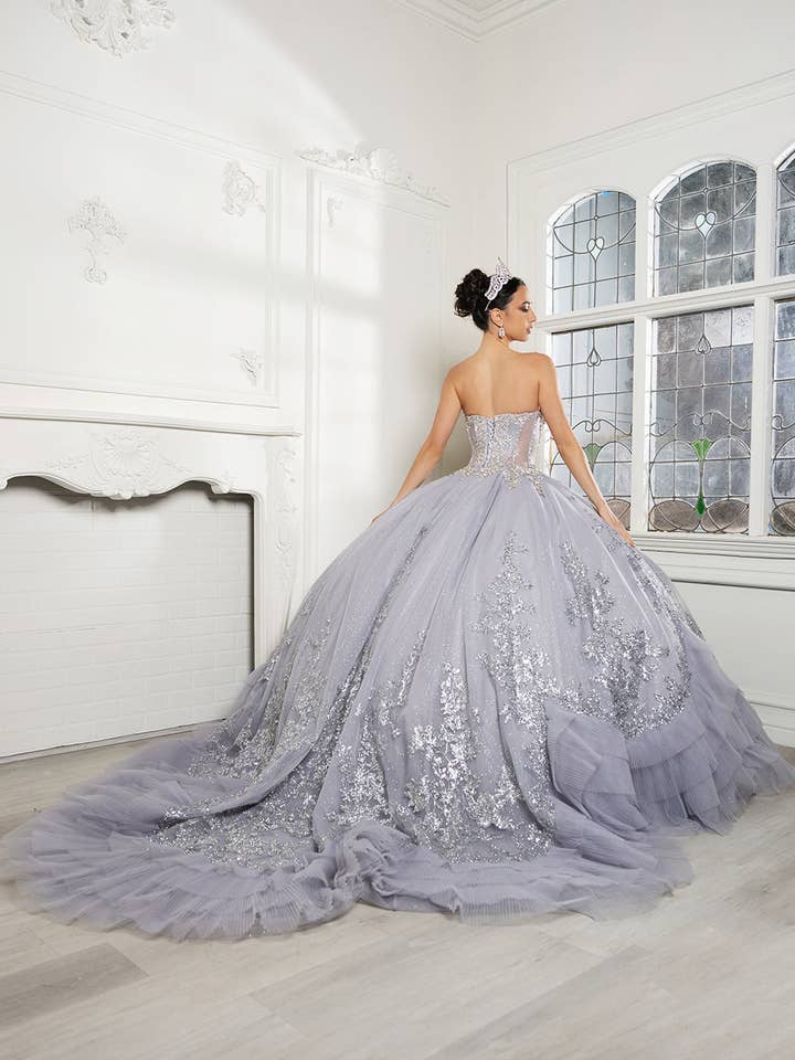 Wholesale Quinceañera Ball Gown with Detachable Cape and Glitter Appliqué By LA284