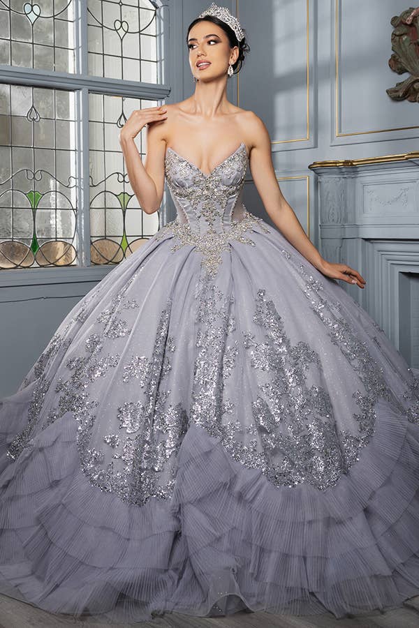 Stunning A-Line Quinceanera Ball Gown with Neckband Capelet & Glitter Sparkle