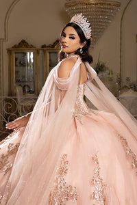 Stunning A-Line Quinceanera Ball Gown with Neckband Capelet & Glitter Sparkle