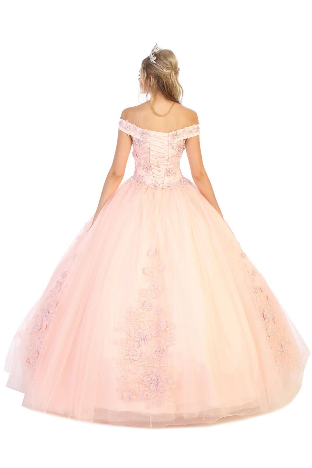 Elegant Off-Shoulder Floral Quinceanera Ball Gown with Corset Back Design