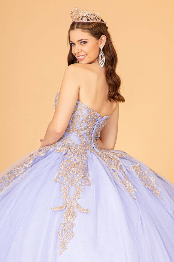 Elegant Glitter Jewel Embellished Quinceanera Ball Gown with Long Mesh Cape
