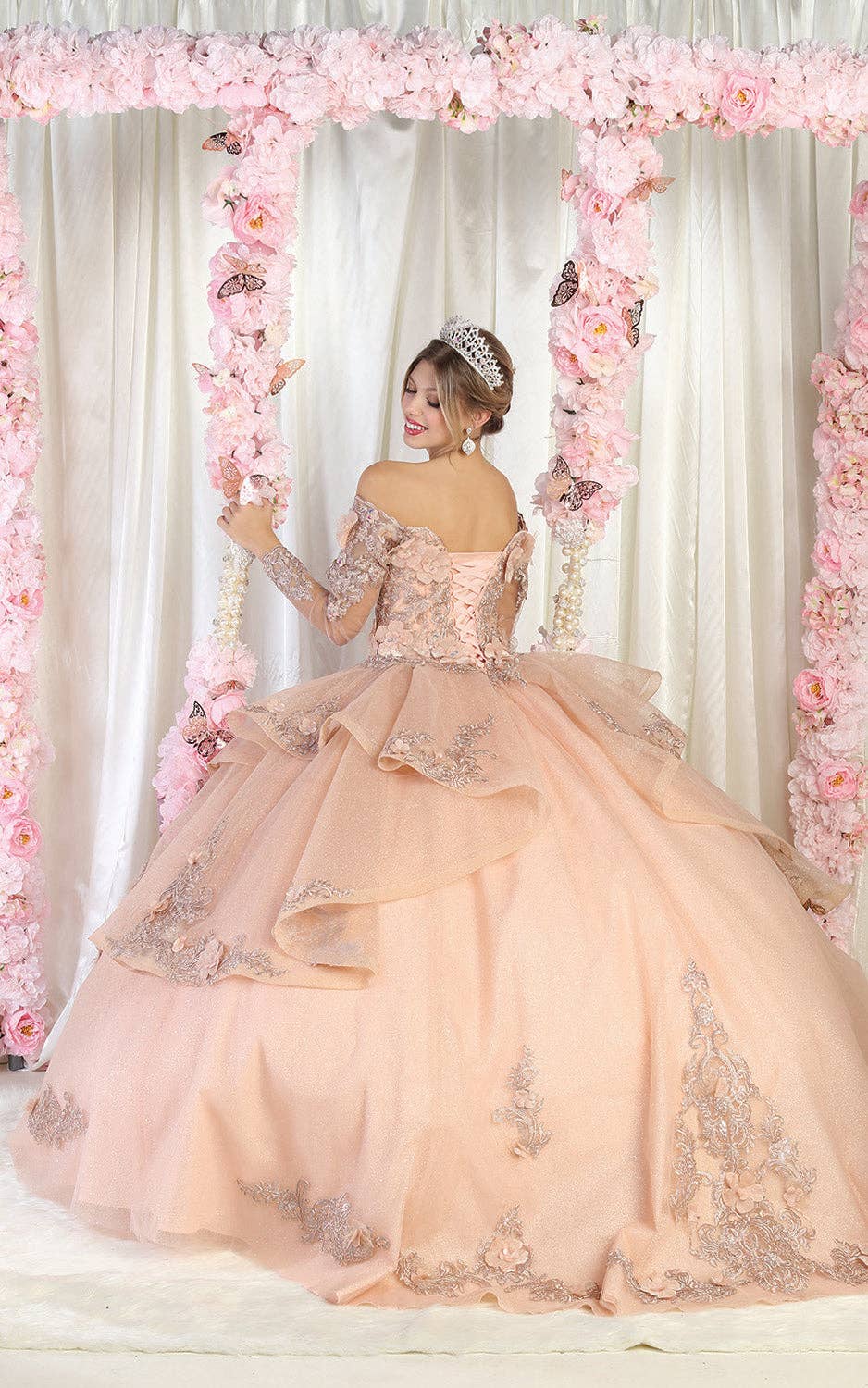 Elegant Long Sleeve Quinceanera Ball Gown with 3D Floral Applique