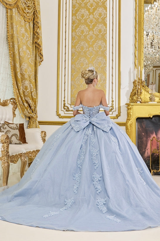 Linda Mariposa Floral Lace Ball Gown - Style #5088 - Dusty Blue