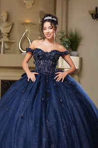 Dazzling Sequin 3D Floral Off-Shoulder Tulle Ball Gown for Sweet 16 & Prom