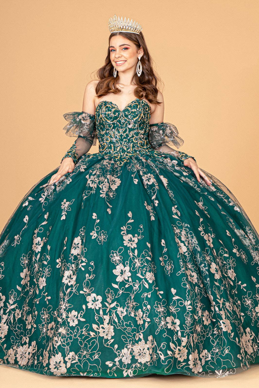 Elegant Sweetheart Quinceanera Ball Gown - Glitter, Detachable Sleeves, Corset Back
