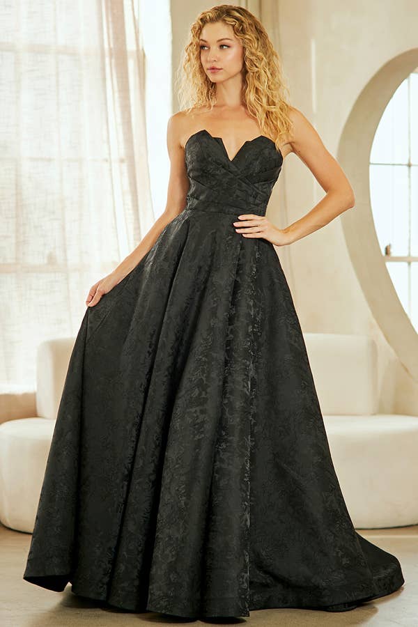 Elegant Strapless Sweetheart A-Line Jacquard Dress for Prom, Evening, Wedding