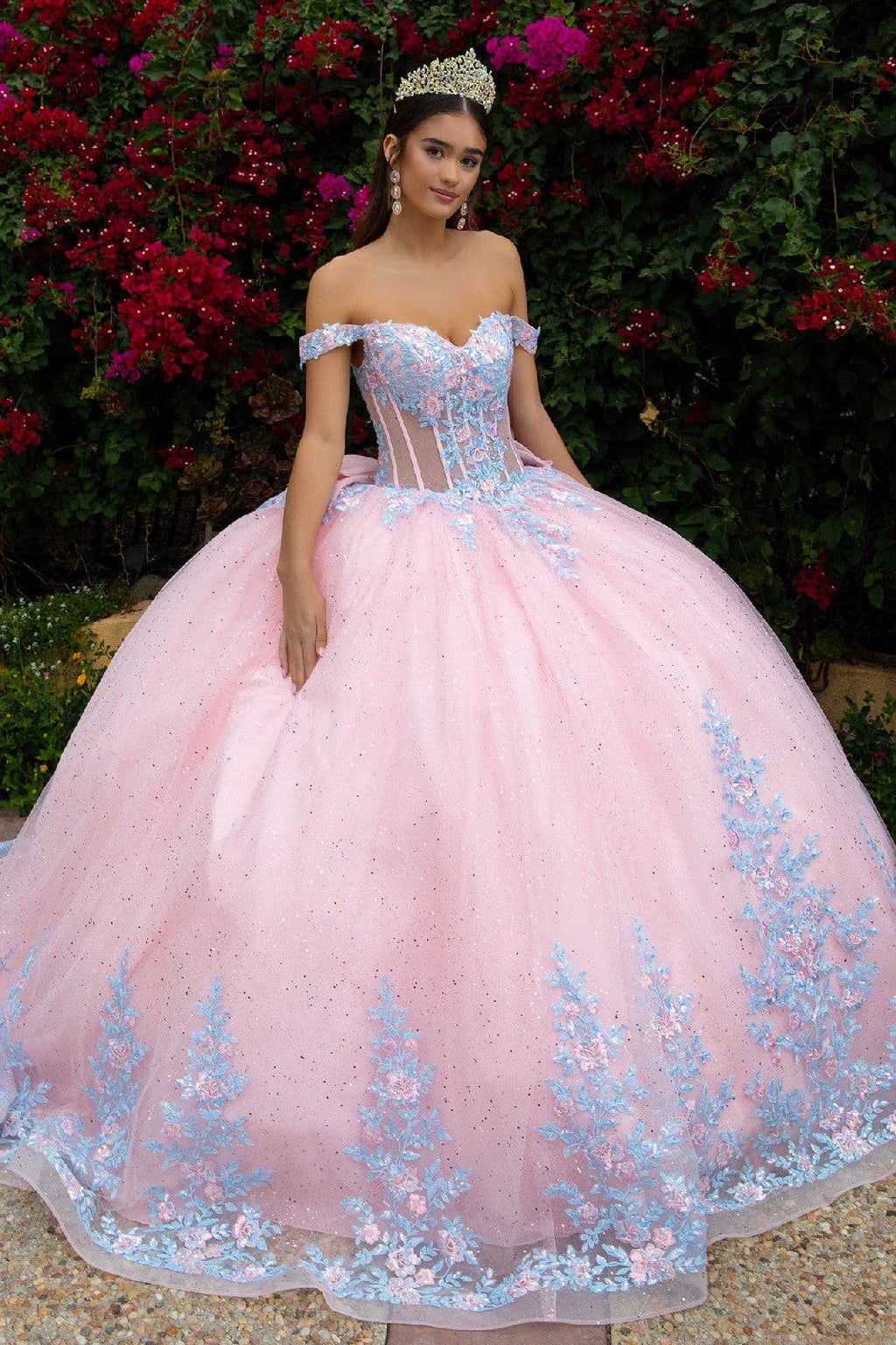Enchanting Off-Shoulder Sweetheart Ball Gown with Detachable Bow & Ruffle Overdress