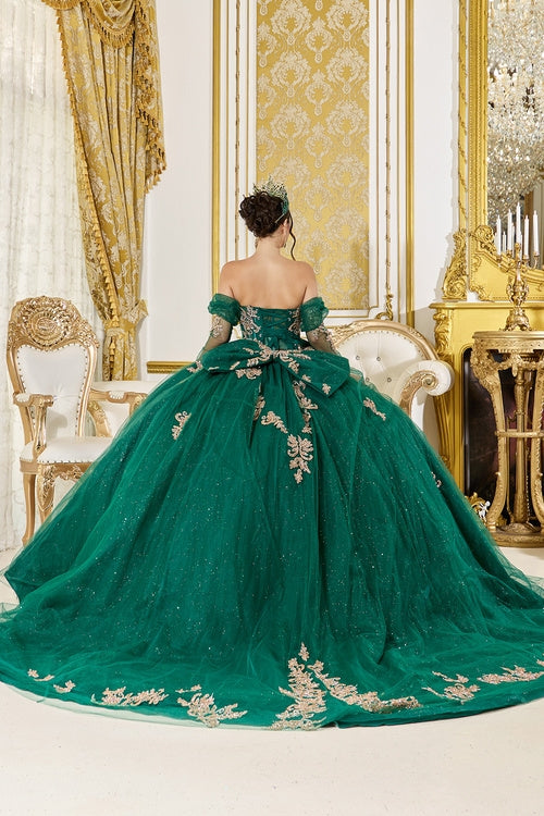 Linda Mariposa Royal Gold Embroidered Dress - Style #5051 - Hunter Green