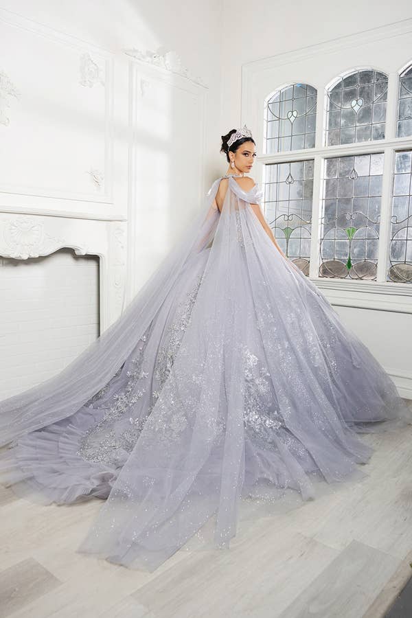 Stunning A-Line Quinceanera Ball Gown with Neckband Capelet & Glitter Sparkle