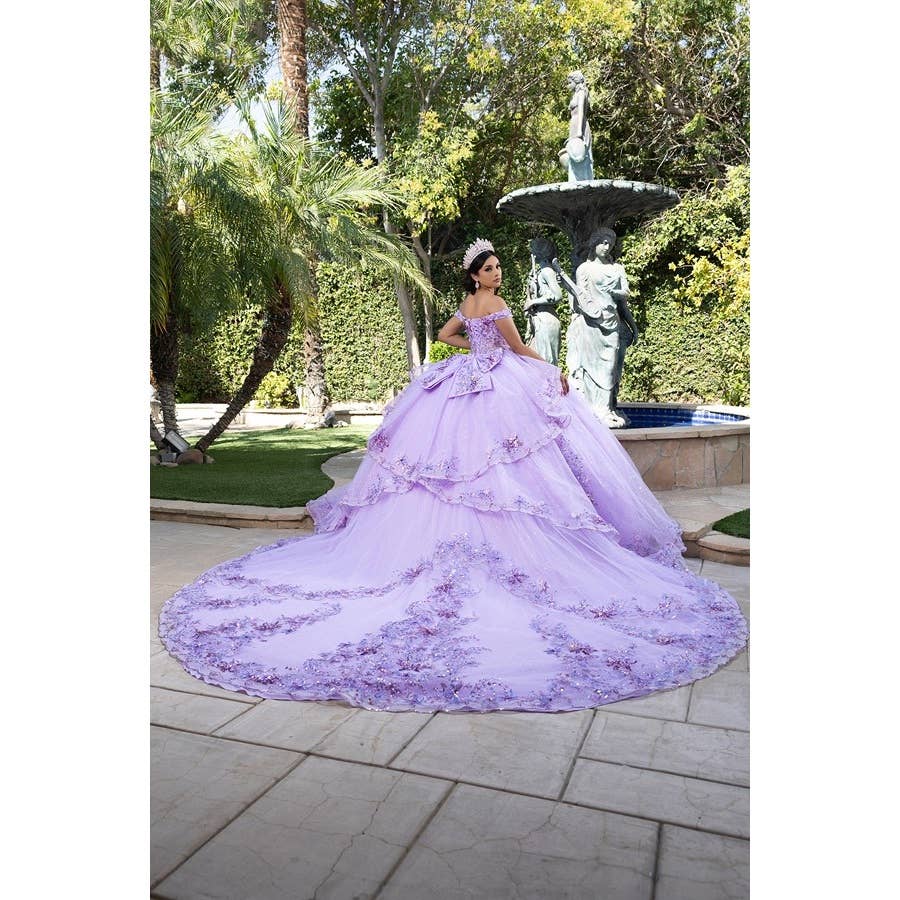 Elegant Off-Shoulder 3D Floral Applique Quinceanera Gown with Lace-Up Back