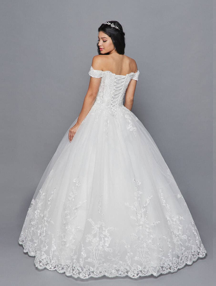 Elegant Off Shoulder Bridal Gown with Embroidered Corset Lace-Up Back