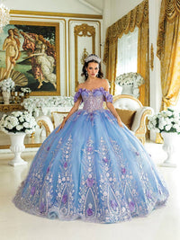 Enchanting Off-Shoulder Floral Applique Ball Gown Dress for Quinceañera Celebrations