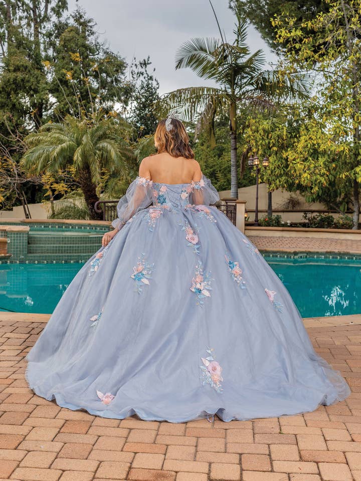 Elegant Sweetheart 3D Floral Quinceañera Ball Gown with Detachable Sleeves