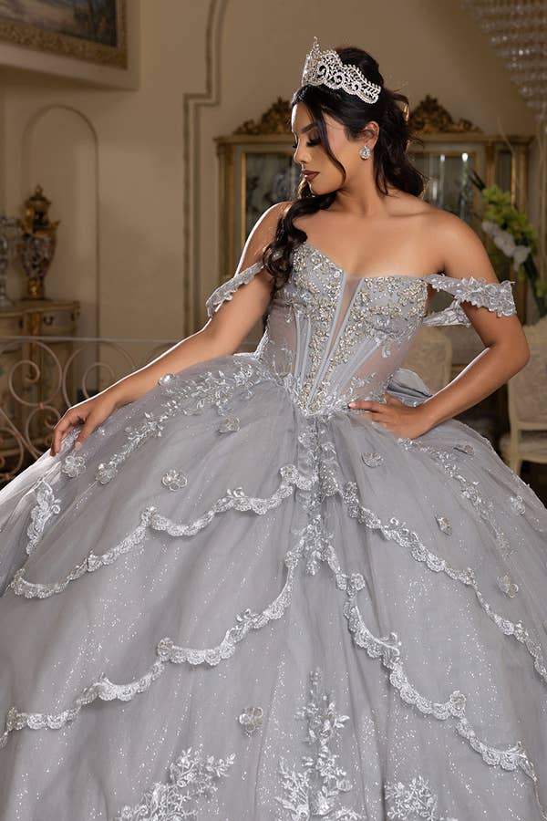 Glamorous Off-Shoulder Embellished Quinceanera Ball Gown - Sparkle & Elegance for Sweet Sixteen