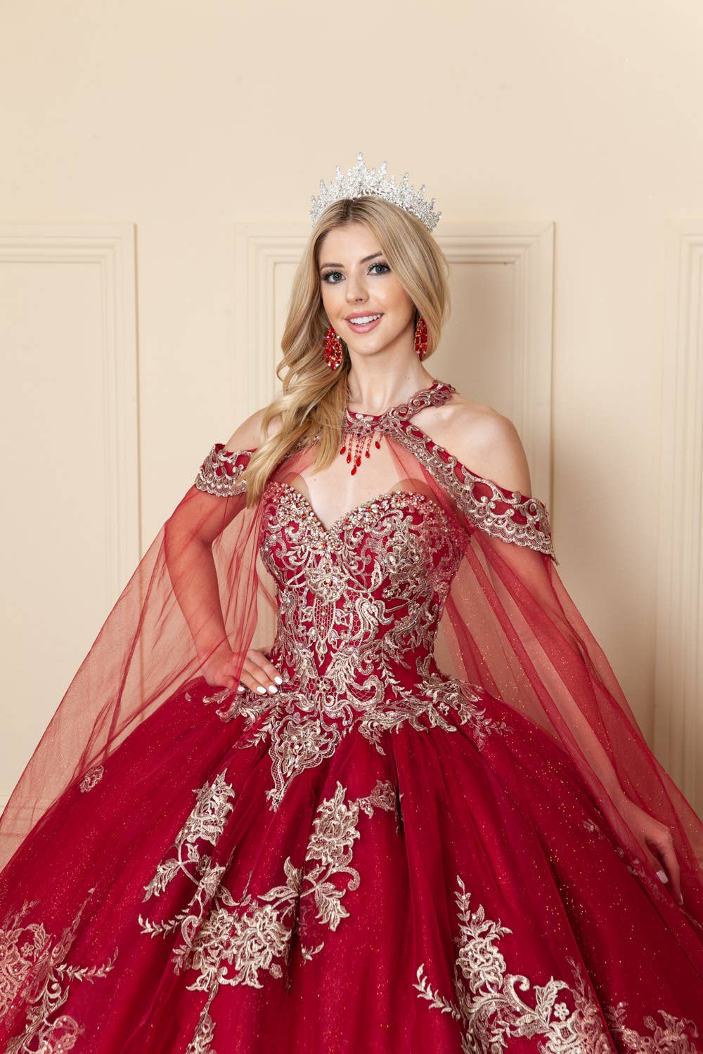 Elegant Princess Vanessa Ball Gown with Glitter Tulle and Gold Embroidery