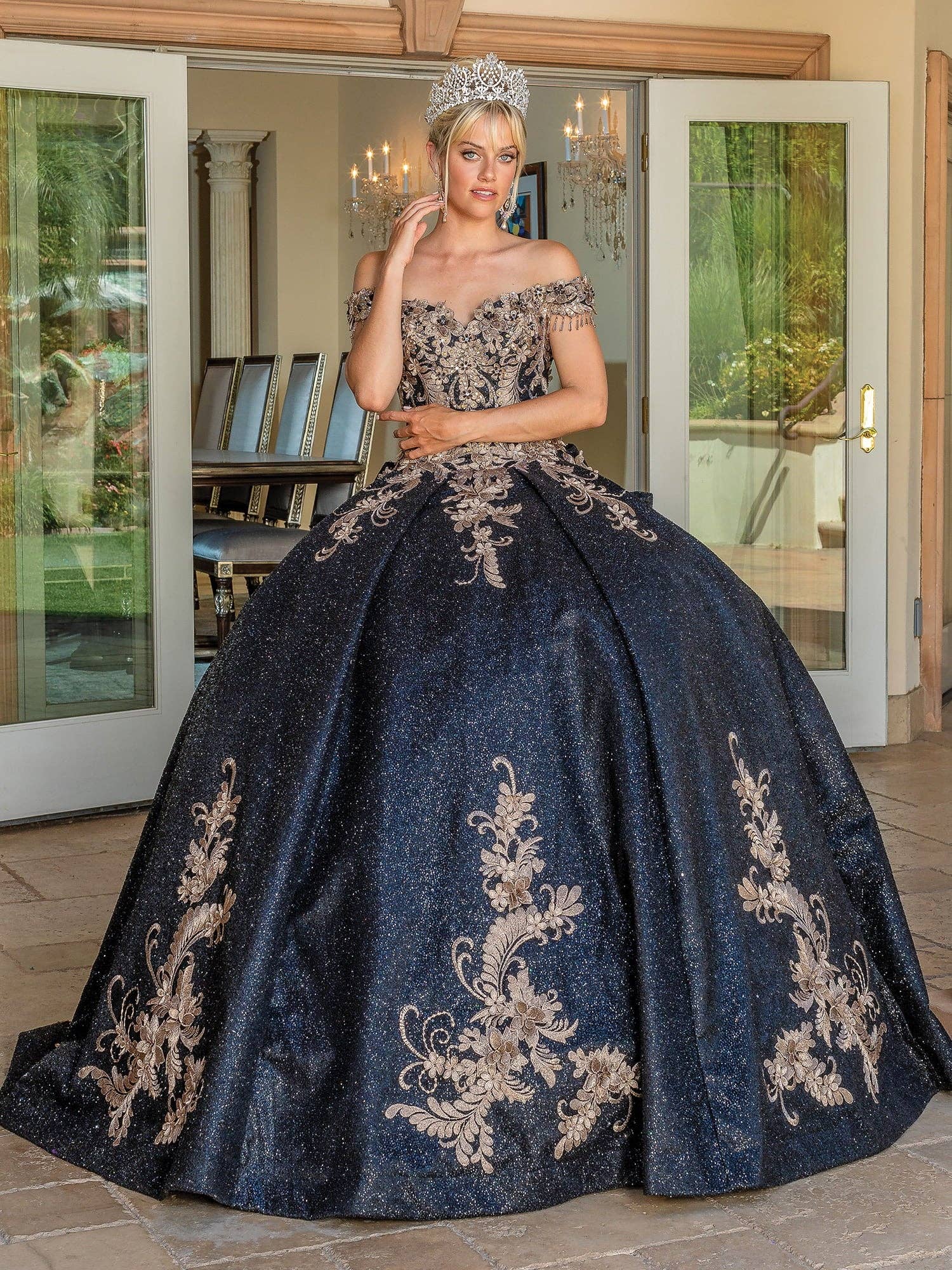 Elegant Sequin Beaded Sweetheart Quinceañera Gown: Off-Shoulder Satin Ball Gown