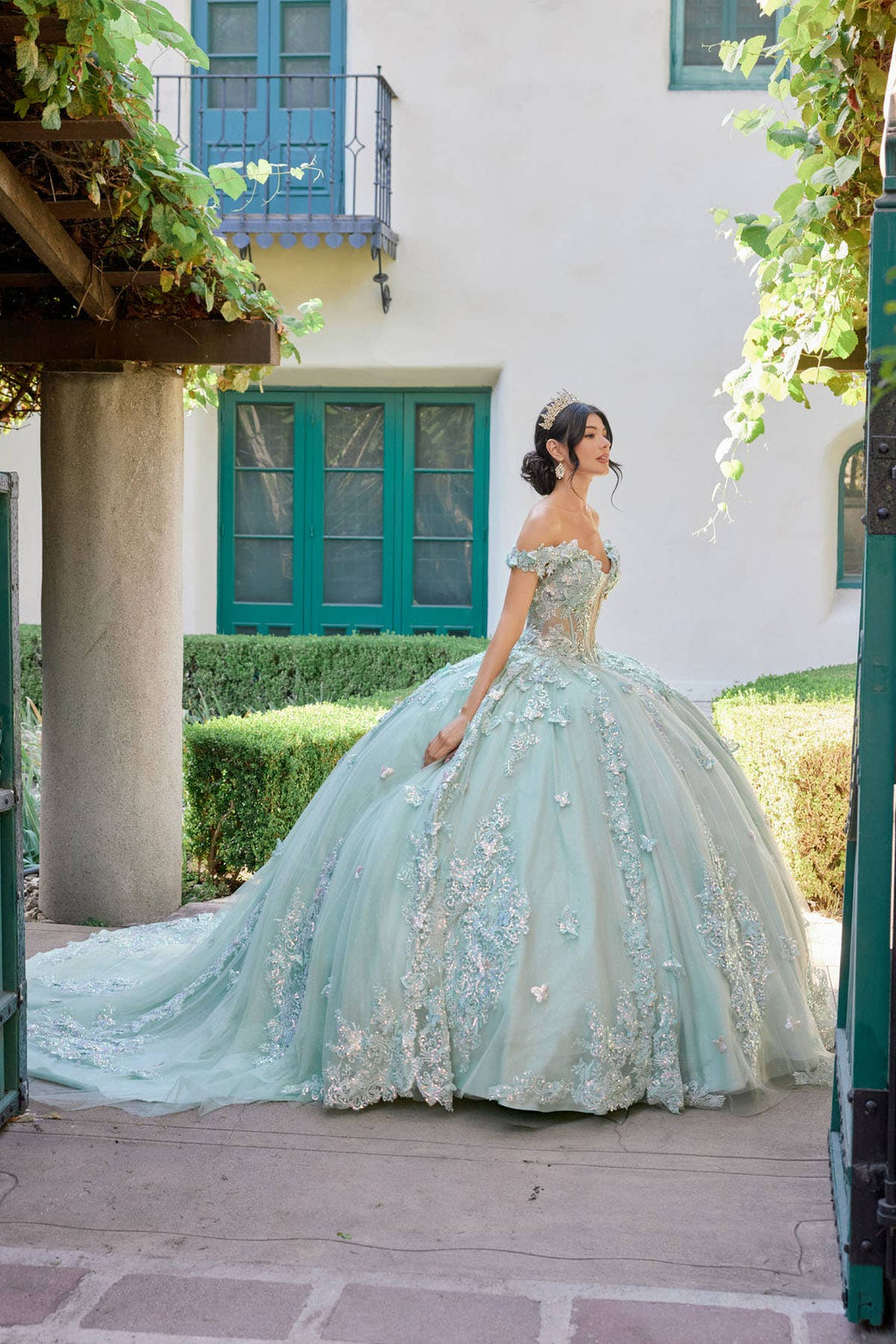 Elegant Rose Gold Sequin Off-Shoulder Ball Gown for Formal Occasions