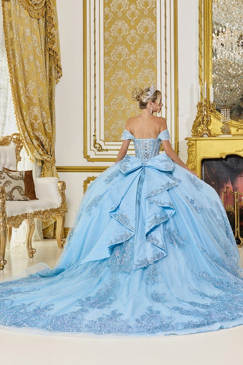 Linda Mariposa Patterned Glitter Dress - Style #5123 - Bahama Blue