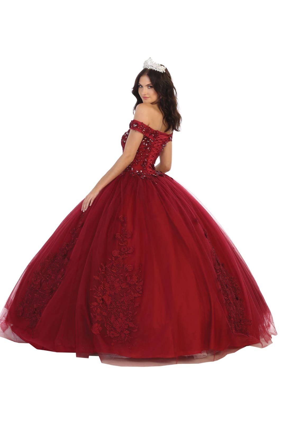 Elegant Off-Shoulder Floral Quinceanera Ball Gown with Corset Back Design