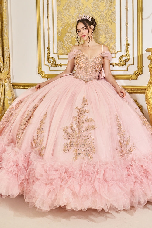 Linda Mariposa Ruffled Hem Dress - Style #5070 - Blush