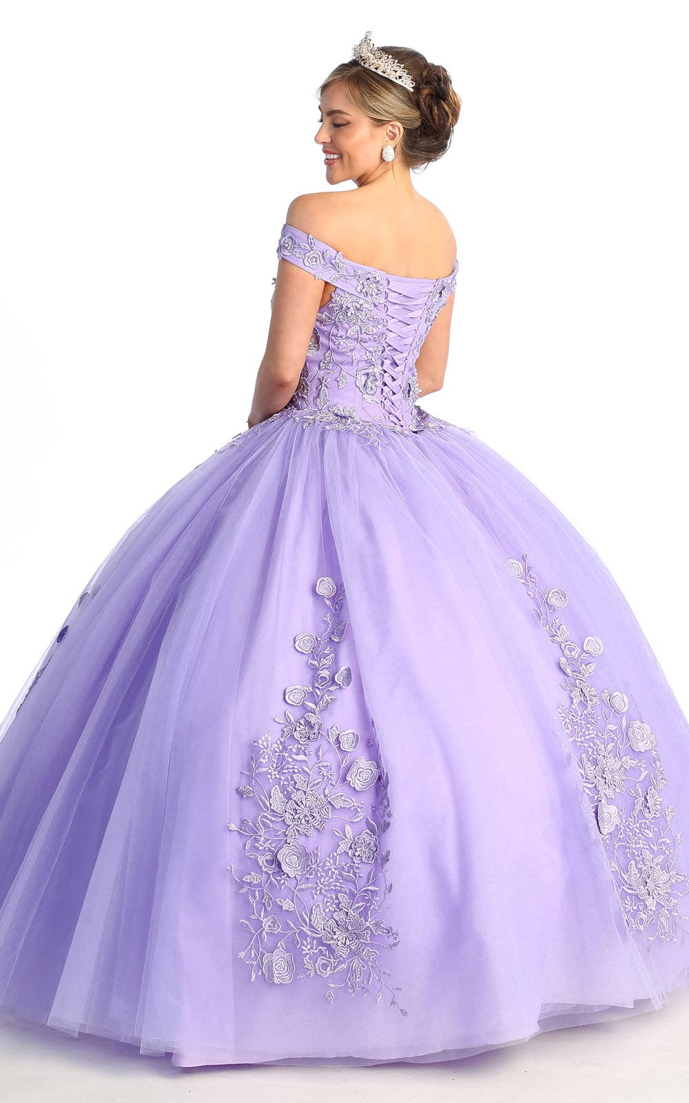 Elegant Off-Shoulder Floral Quinceanera Ball Gown with Corset Back Design