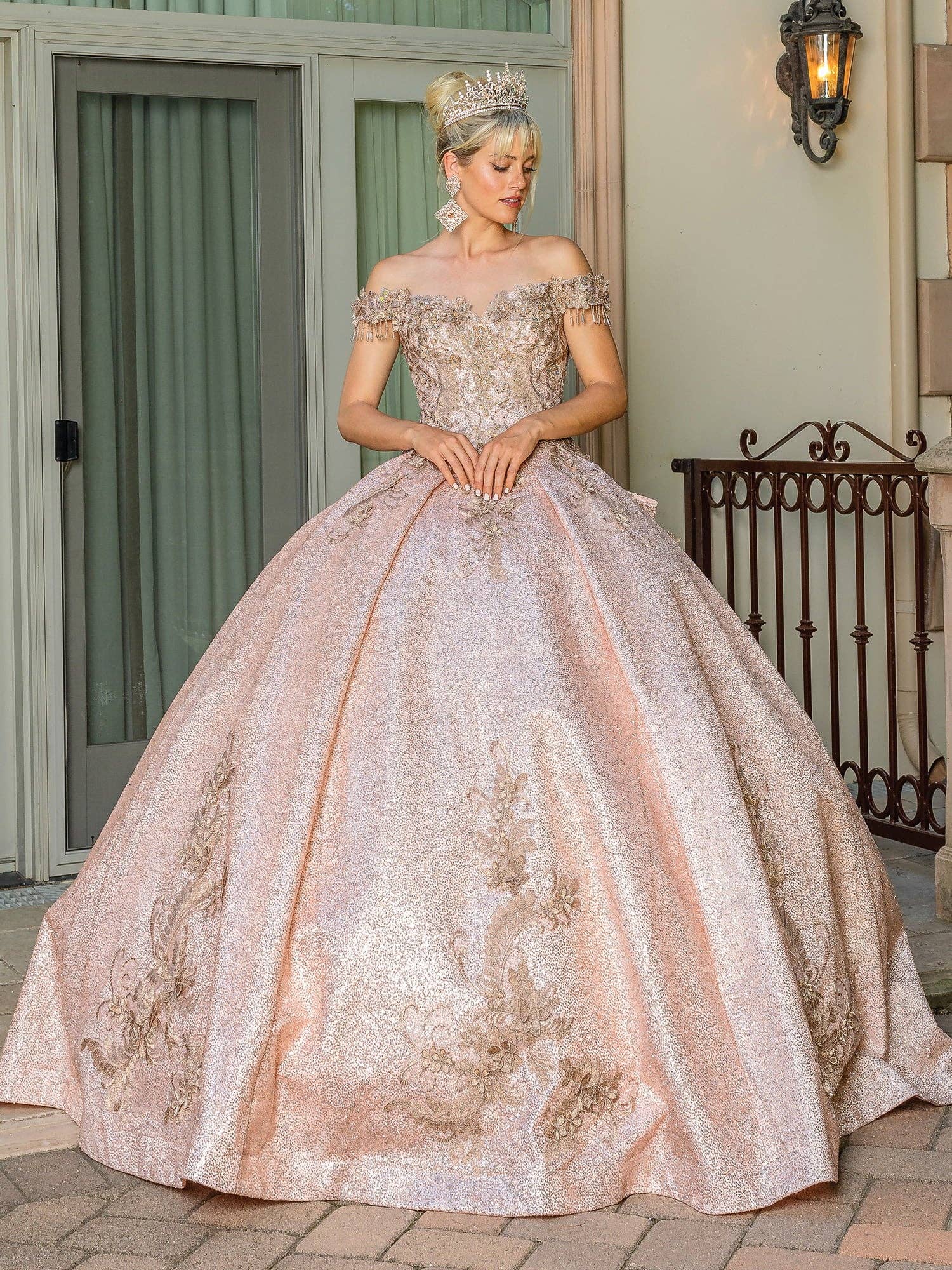 Elegant Sequin Beaded Sweetheart Quinceañera Gown: Off-Shoulder Satin Ball Gown