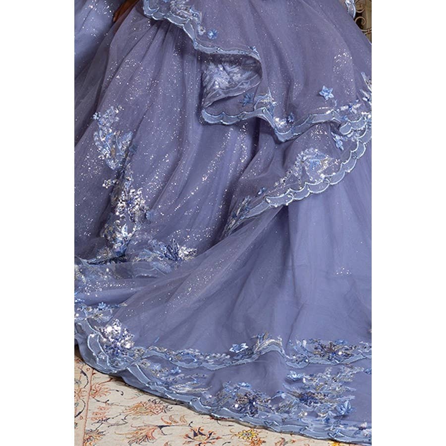 Elegant Off-Shoulder 3D Floral Applique Quinceanera Gown with Lace-Up Back