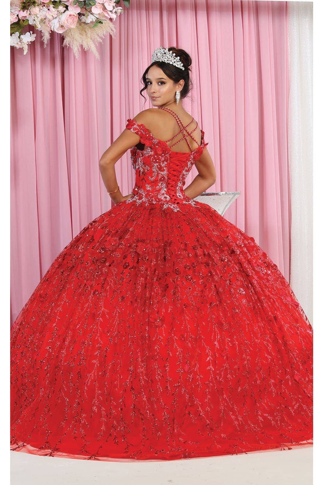 Stunning Glitter Corset Back Ball Gown with 3D Applique for Special Occasions