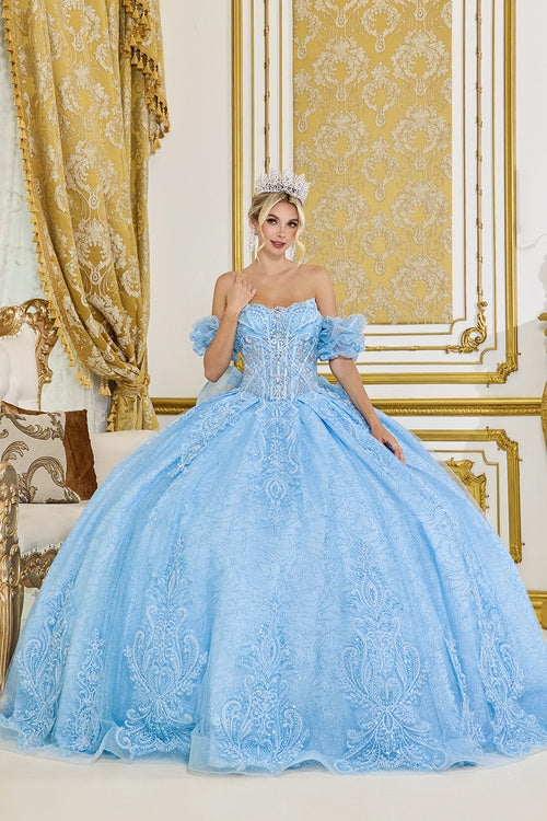 Linda Mariposa Lace Overlay Dress - Style #5100 - Bahama Blue