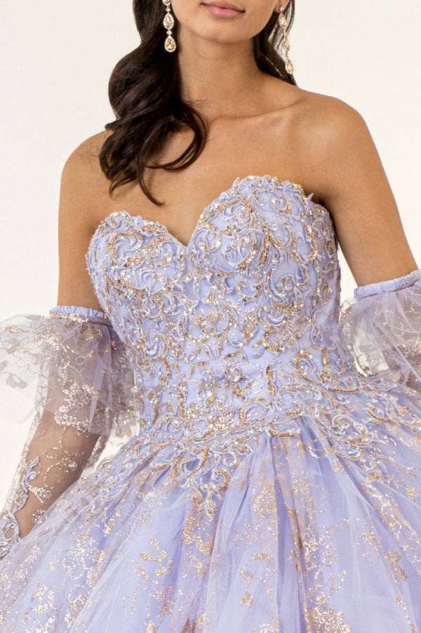 Elegant Sweetheart Quinceanera Ball Gown - Glitter, Detachable Sleeves, Corset Back