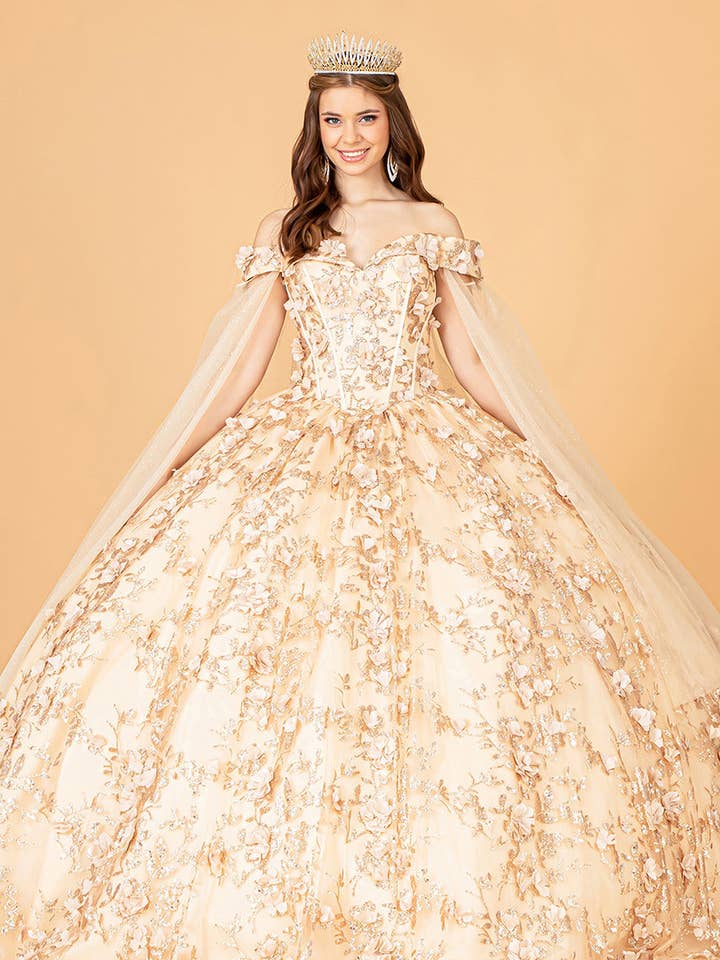 Elegant 3D Floral Applique Off-Shoulder Ball Gown - Perfect Quinceañera Prom Formal Dress
