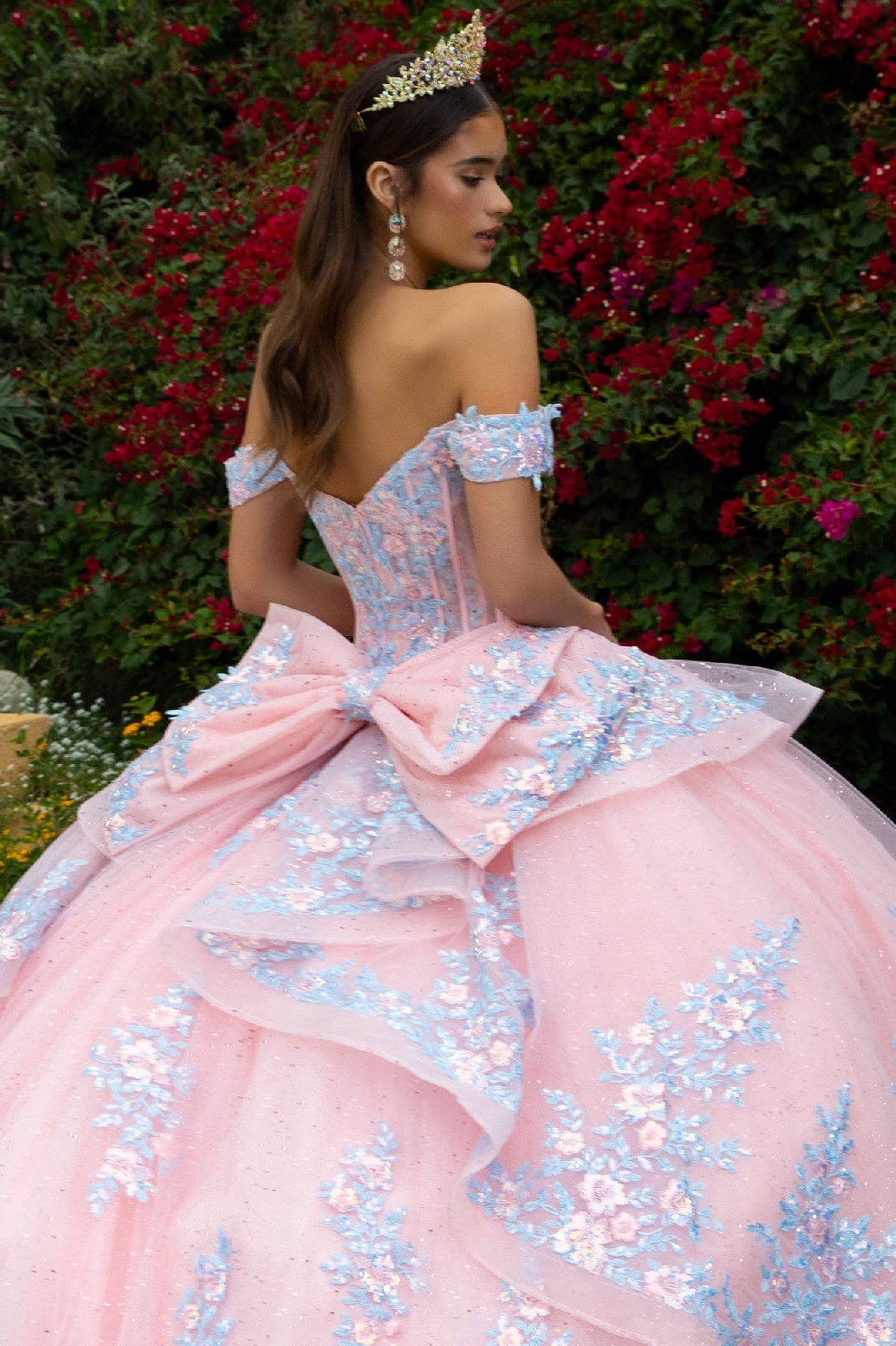 Enchanting Off-Shoulder Sweetheart Ball Gown with Detachable Bow & Ruffle Overdress