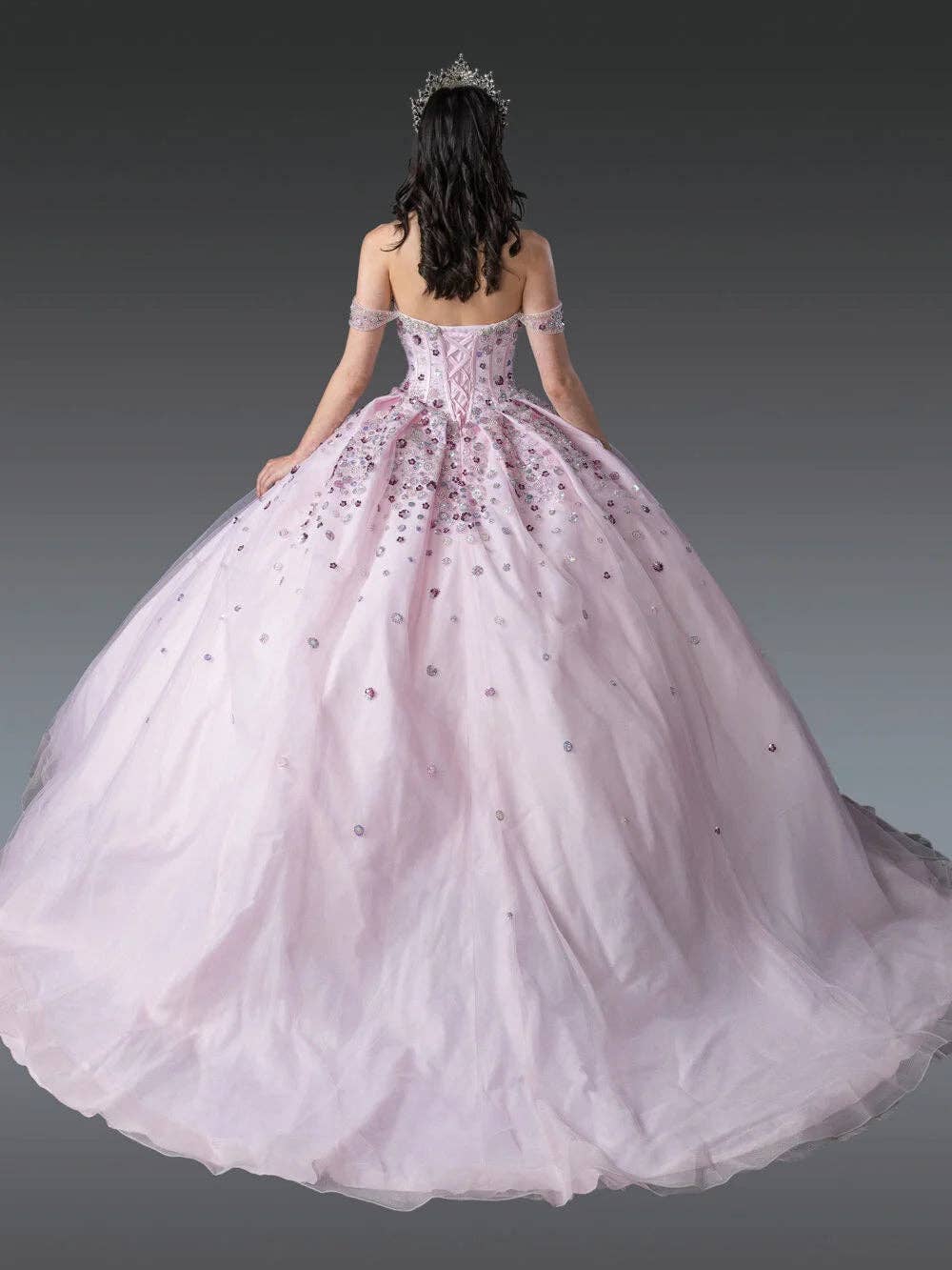 LAQ1959 Floral Beaded Off-Shoulder Quinceañera Ball Gown with Corset