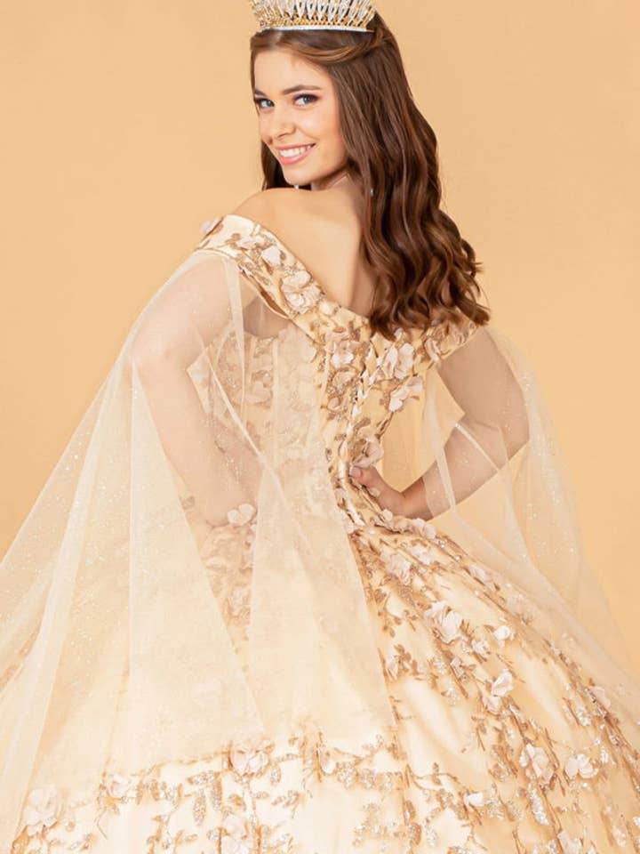 Elegant 3D Floral Applique Off-Shoulder Ball Gown - Perfect Quinceañera Prom Formal Dress