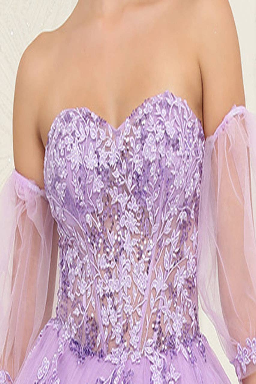 Enchanting Floral Sequin Corset Ball Gown - LA237 Prom Quinceanera Dress