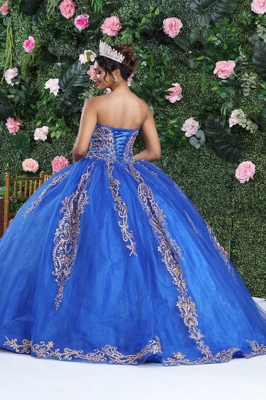 Luxurious Glitter Gold Beaded Quinceañera Prom Gown with Detachable Cape