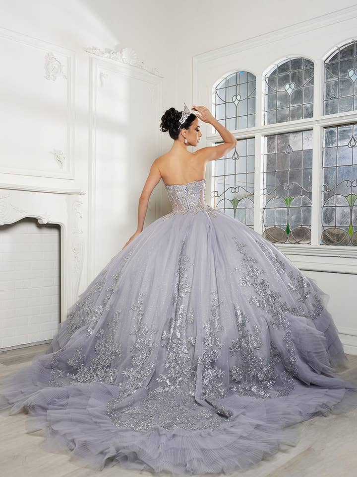 Wholesale Quinceañera Ball Gown with Detachable Cape and Glitter Appliqué By LA284