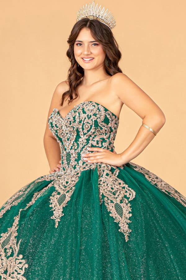 Elegant Glitter Jewel Embellished Quinceanera Ball Gown with Long Mesh Cape