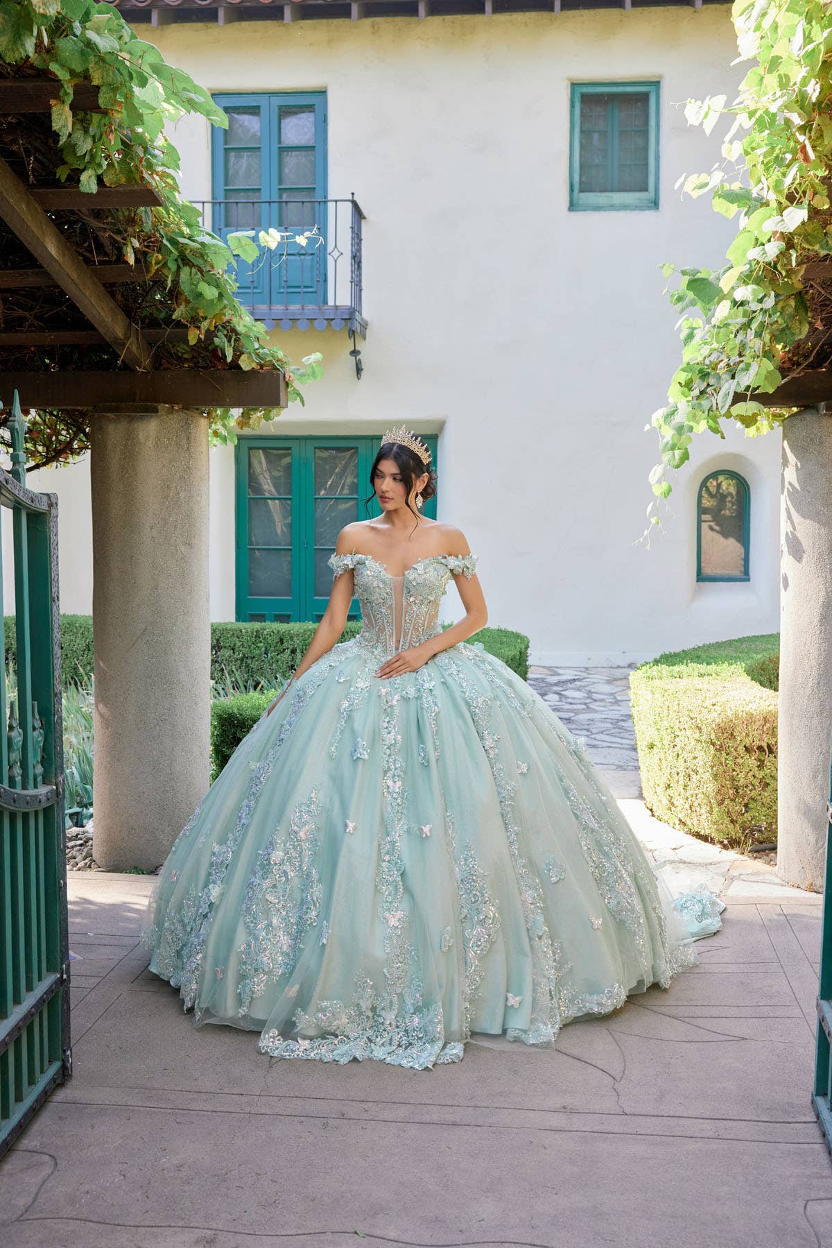 Elegant Rose Gold Sequin Off-Shoulder Ball Gown for Formal Occasions