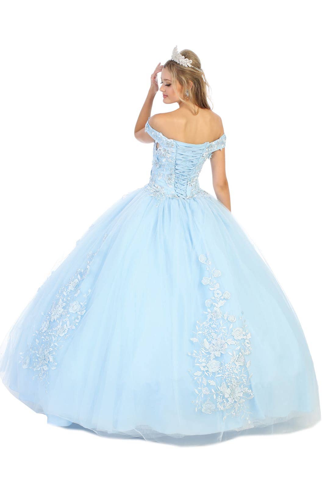 Elegant Off-Shoulder Floral Quinceanera Ball Gown with Corset Back Design