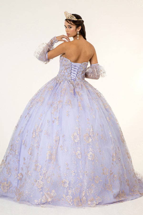 Elegant Sweetheart Quinceanera Ball Gown - Glitter, Detachable Sleeves, Corset Back